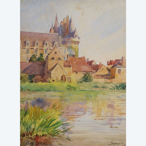 André Alfred DEBERGUE, Vue du Château de Durtal en Anjou