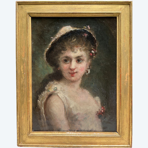 Ecole Impressionniste - Portrait De Jeune Fille Au Chapeau, Circa 1880