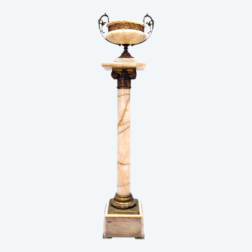 Ensemble Colonne Et Vase En Onyx Bronze Et Cloisonné XIXème