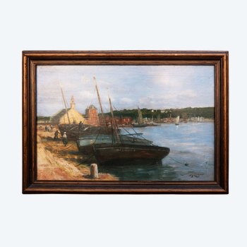Gerard ROUX dit ROUXE (XXè) - Camaret. Le port avec l'église de Rocamadour et la tour Vauban, en arrière-plan. 