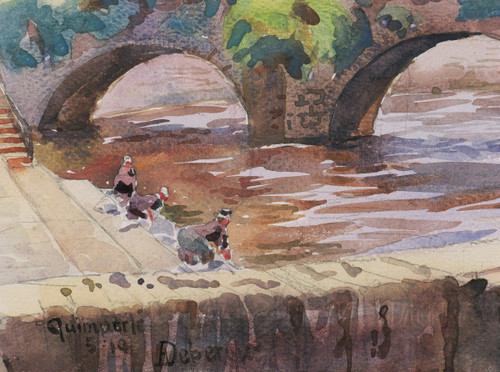 André Alfred DEBERGUE, Wäscherinnen unter der Lovignon-Brücke in Quimperlé