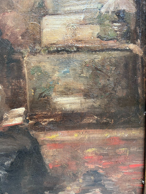 Scuola francese del XIX secolo - Entourage di Edouard Vuillard Interno, donna che legge