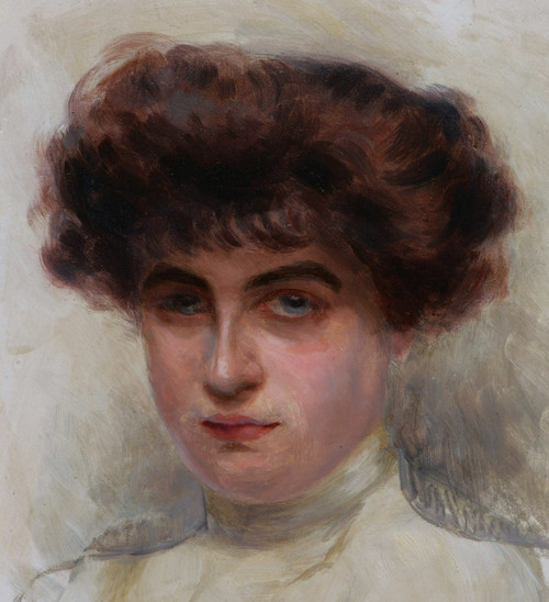 Claire MALICET, Porträt einer brünetten Frau mit blauen Augen