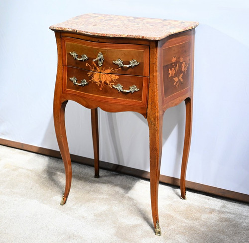 Petite Table Chiffonnière en Bois de Rose et Noyer, style Louis XV – 2ème Moitié XIXe