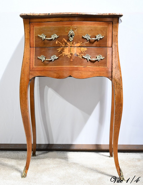 Petite Table Chiffonnière en Bois de Rose et Noyer, style Louis XV – 2ème Moitié XIXe