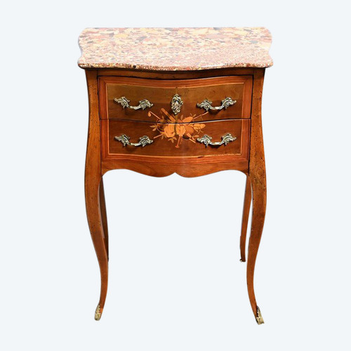 Small Chiffonniere Table in Rosewood and Walnut, Louis XV Style - 2nd Half Nineteenth