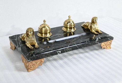 Inkwell in Bronze and Marble, Empire style - 1st part of the 19th century