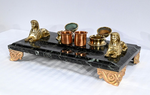 Inkwell in Bronze and Marble, Empire style - 1st part of the 19th century