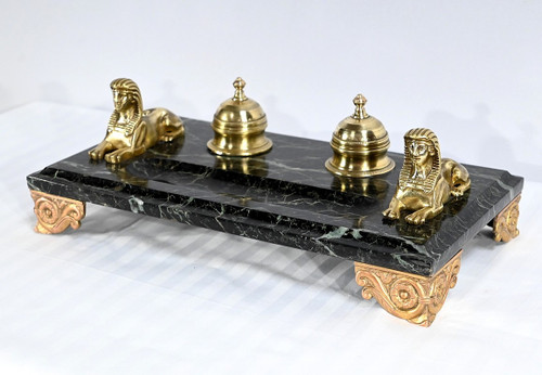 Inkwell in Bronze and Marble, Empire style - 1st part of the 19th century