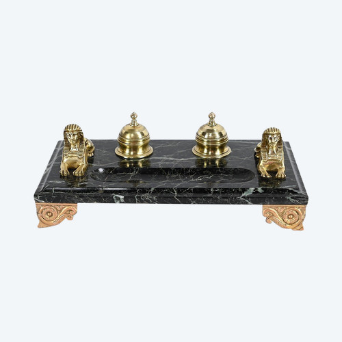 Inkwell in Bronze and Marble, Empire style - 1st part of the 19th century