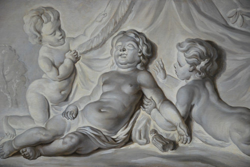 Suite Of 4 Putti Painted Canvases Attributable To Piat Joseph Sauvage Late 18th Century