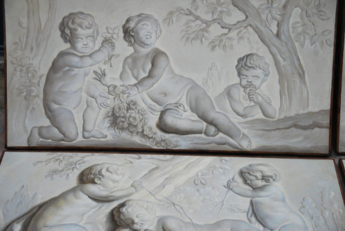 Suite Of 4 Putti Painted Canvases Attributable To Piat Joseph Sauvage Late 18th Century