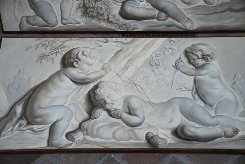 Suite Of 4 Putti Painted Canvases Attributable To Piat Joseph Sauvage Late 18th Century