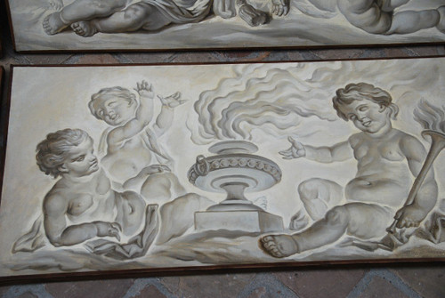 Suite Of 4 Putti Painted Canvases Attributable To Piat Joseph Sauvage Late 18th Century