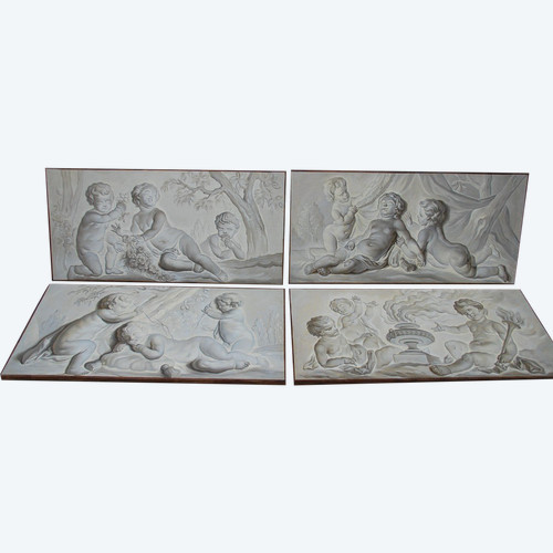 Suite Of 4 Putti Painted Canvases Attributable To Piat Joseph Sauvage Late 18th Century