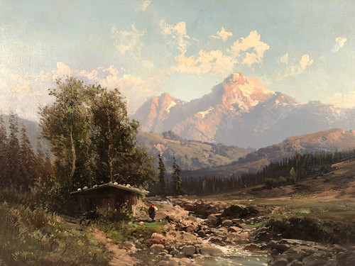 Emile Godchaux (1860-1938), mountain landscape oil on canvas signed, framed