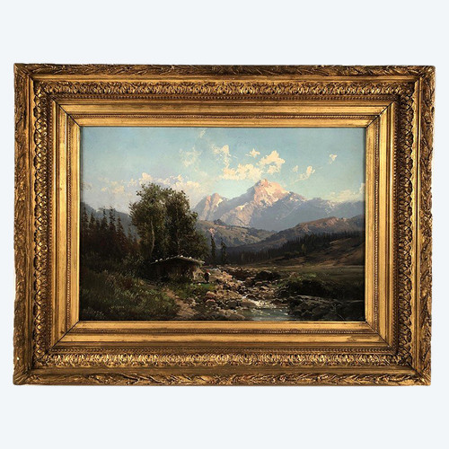 Emile Godchaux (1860-1938), mountain landscape oil on canvas signed, framed