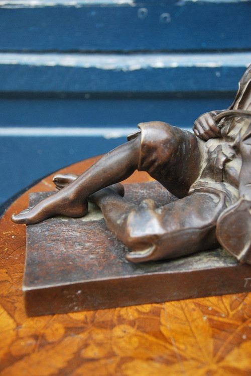 Violinist, Bronze Signed De Tharel