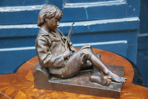 Violinist, Bronze Signed De Tharel