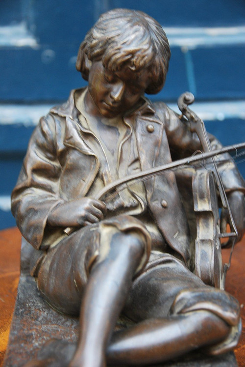 Violinist, Bronze Signed De Tharel