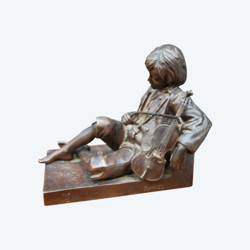 Violinist, Bronze Signed De Tharel