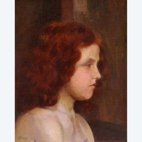Henri PRINGUET (actif à Carcassonne, 1870-1946), Portrait de jeune femme rousse de profil