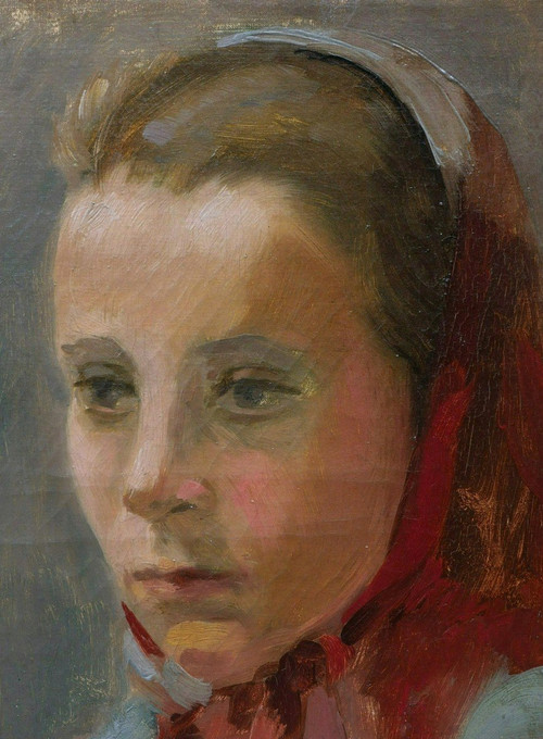 École FRANÇAISE du début du XXème siècle, Jeune fille au fichu rouge