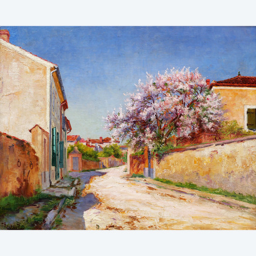 François Félix ROUBAUD, Sunny street in Cahors, spring