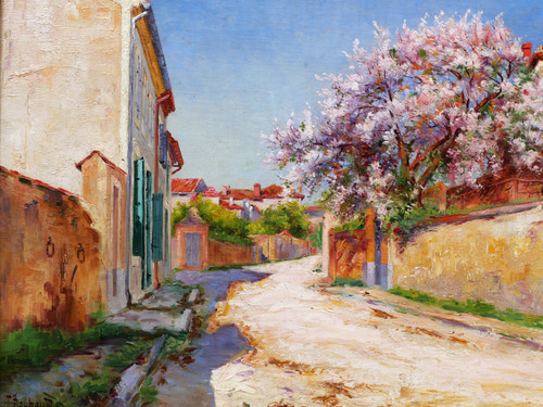 François Félix ROUBAUD, Sunny street in Cahors, spring