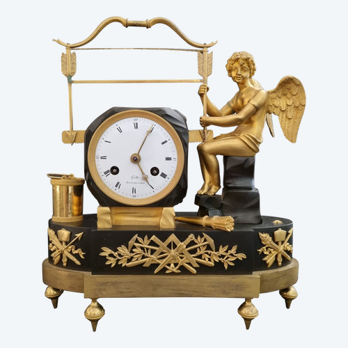 Claude Galle, Rare pendule maçonnique signée d'époque Empire. 