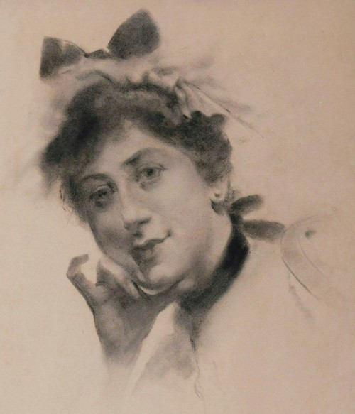 SCUOLA FRANCESE del XIX secolo, Ritratto di donna con nodo ai capelli