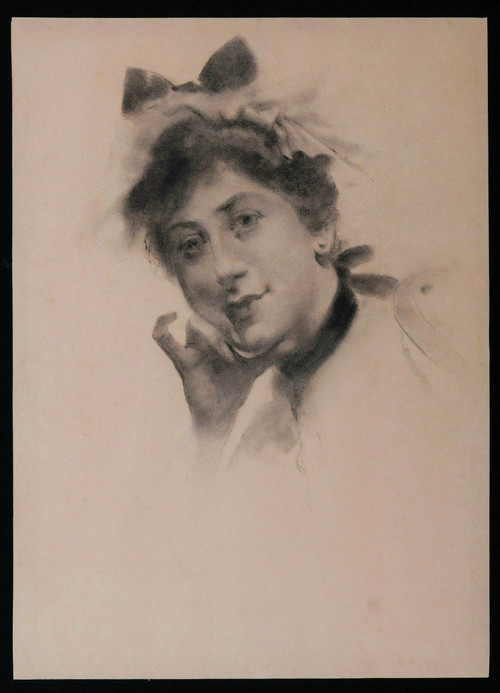 SCUOLA FRANCESE del XIX secolo, Ritratto di donna con nodo ai capelli