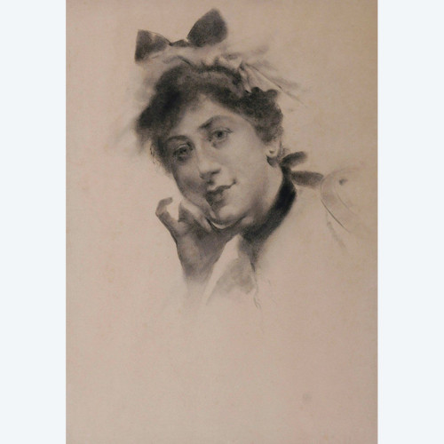 SCUOLA FRANCESE del XIX secolo, Ritratto di donna con nodo ai capelli