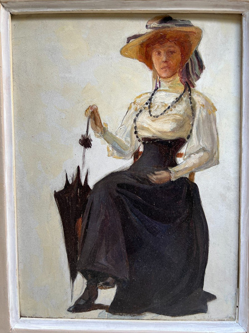 Ecole Française Vers 1890 - Elégante à l'Ombrelle