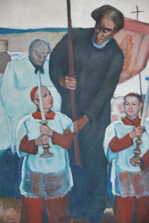 Brittany, Procession Large Oil On Canvas Signed De Mareels