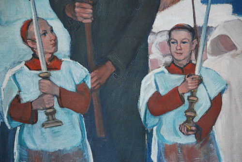 Brittany, Procession Large Oil On Canvas Signed De Mareels