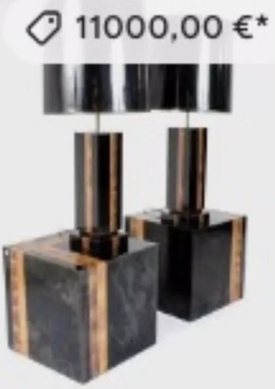 France, Circa 1970. Side tables & lamps set in lacquered wood and copper slats