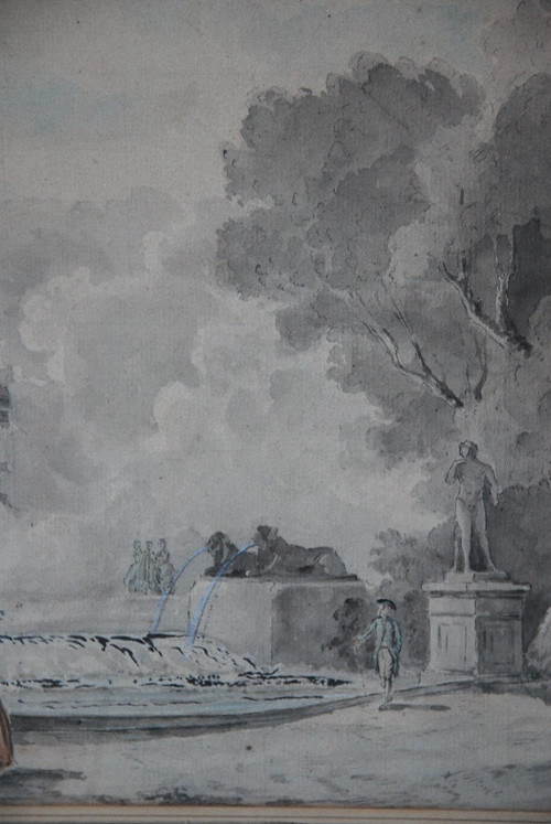 Hubert Robert, Anhänger, Figurenversammlung vor einem Brunnen XVIII