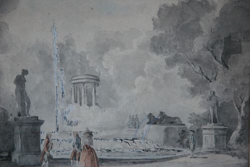 Hubert Robert, Anhänger, Figurenversammlung vor einem Brunnen XVIII