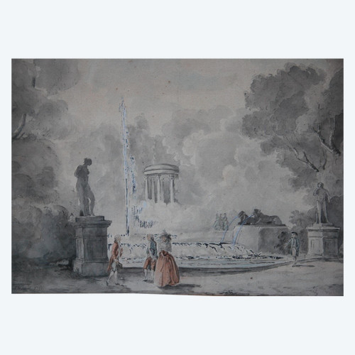 Hubert Robert, Anhänger, Figurenversammlung vor einem Brunnen XVIII