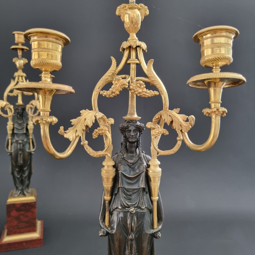 François Rémond, paire de grands candélabres  fin XVIIIe siècle, époque Directoire-Consulat.