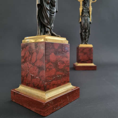  François Rémond, paire de grands candélabres  fin XVIIIe siècle, époque Directoire-Consulat.