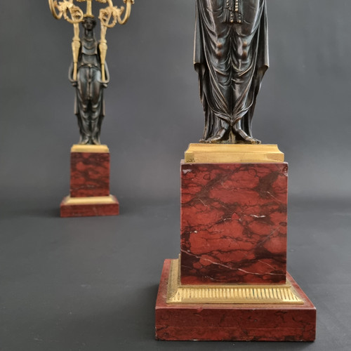  François Rémond, paire de grands candélabres  fin XVIIIe siècle, époque Directoire-Consulat.