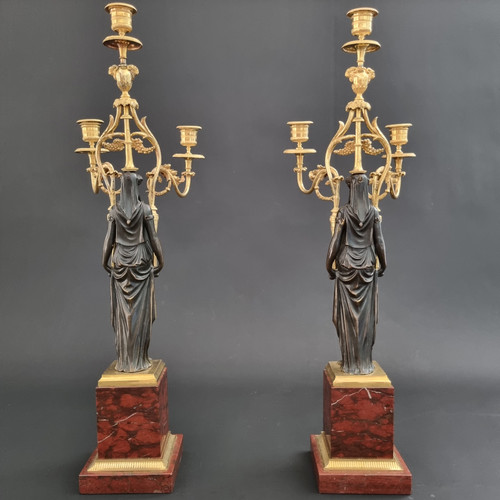  François Rémond, paire de grands candélabres  fin XVIIIe siècle, époque Directoire-Consulat.