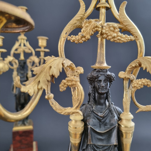  François Rémond, paire de grands candélabres  fin XVIIIe siècle, époque Directoire-Consulat.
