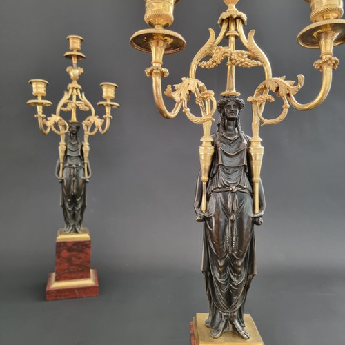  François Rémond, paire de grands candélabres  fin XVIIIe siècle, époque Directoire-Consulat.