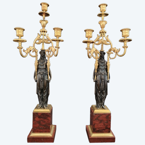  François Rémond, paire de grands candélabres  fin XVIIIe siècle, époque Directoire-Consulat.