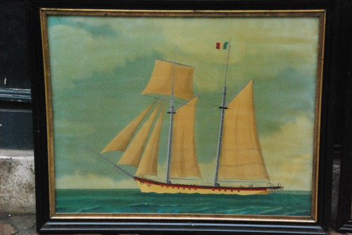 Deux Peintures Sur Verre, Goélettes  XIXe siècle