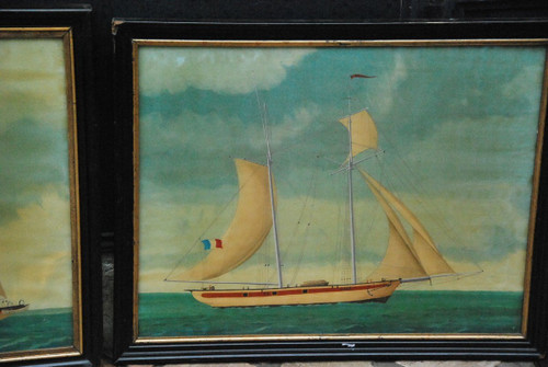 Deux Peintures Sur Verre, Goélettes  XIXe siècle