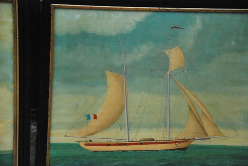 Deux Peintures Sur Verre, Goélettes  XIXe siècle
